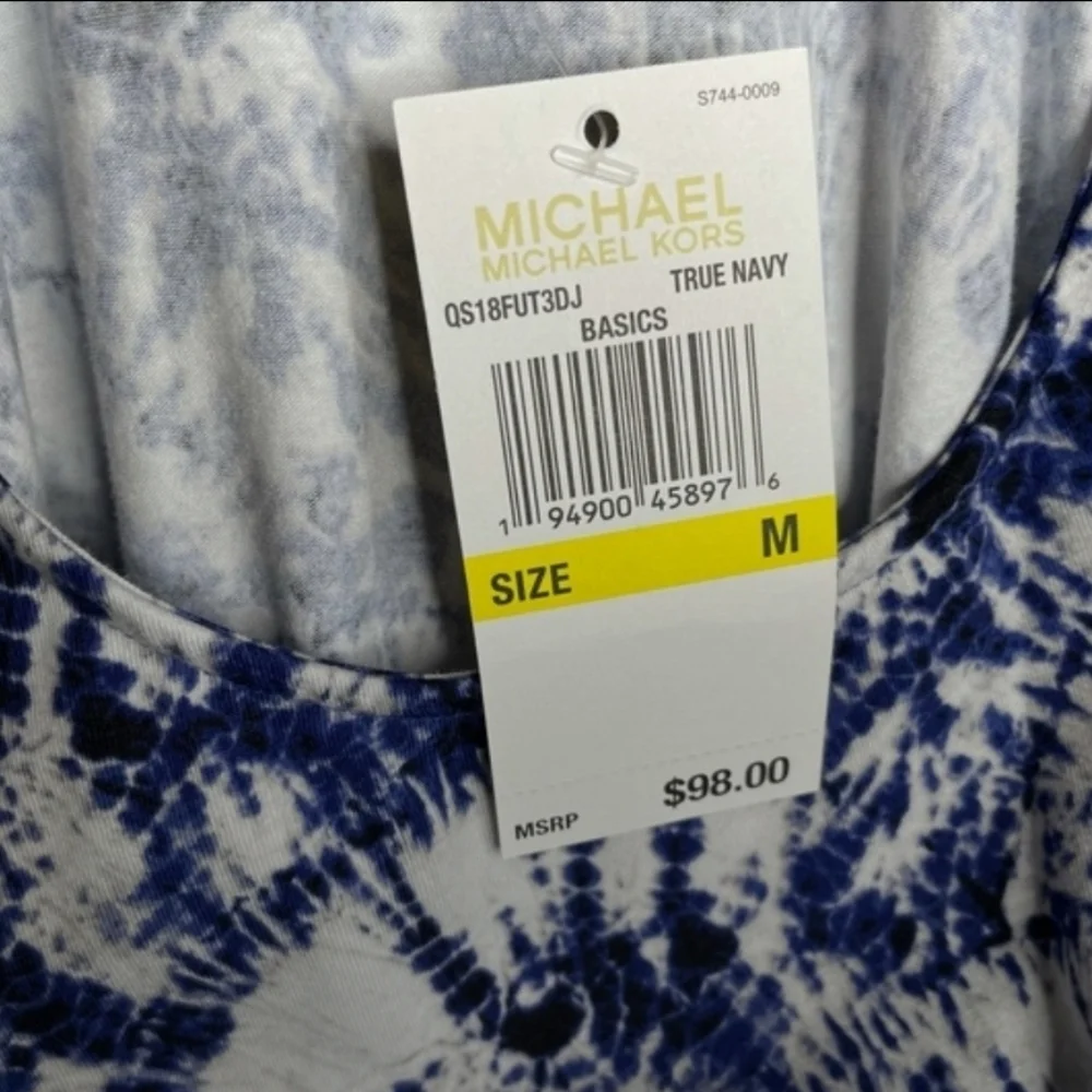 Michael Kors Blue and White Cold Shoulder Sheath Dress
